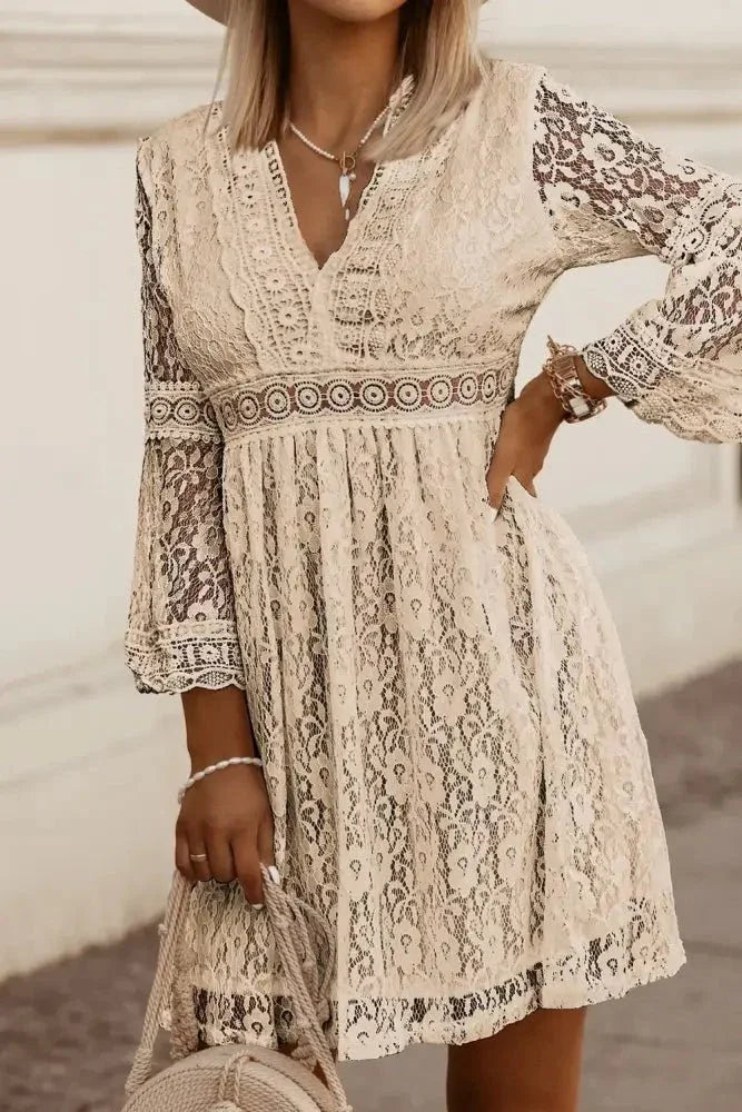 Lace V - Neck Three - Quarter Sleeve Dress - Update AvenueEffortless Elegance: DressesTrendsi1001001106724371001001106724371393d1fa - f038 - 46d3 - a43b - 4cd7b34afc0f - MaxTan