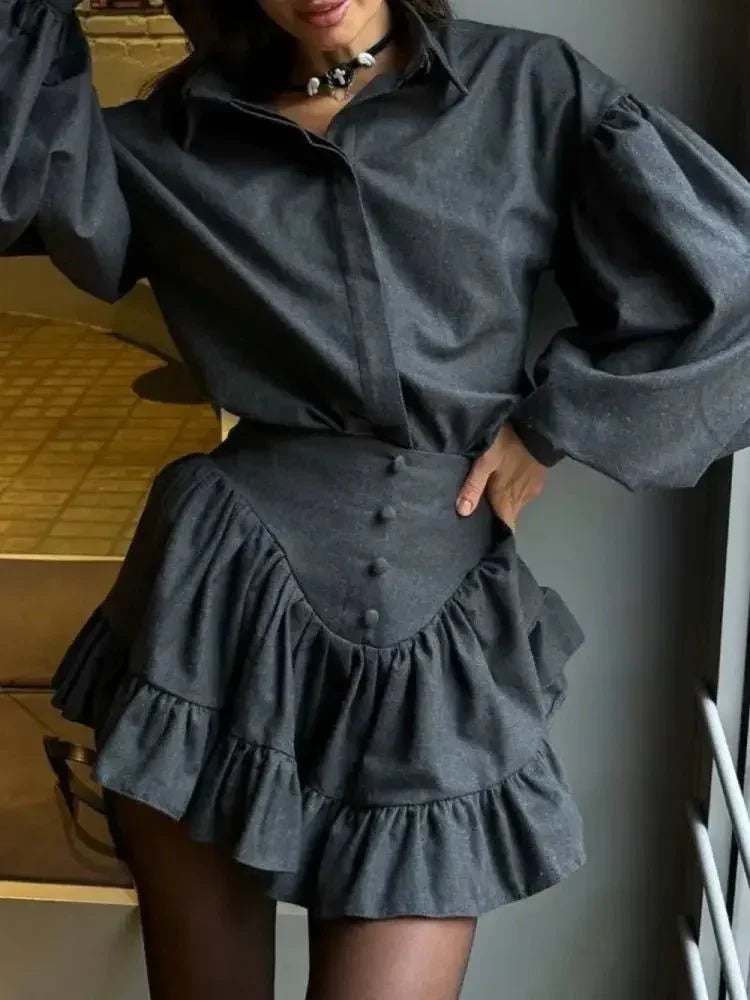 Lantern Sleeve Shirt and Ruffled Skirt Set - Update AvenueTrendsi1001003904975211001003904975217d4963e4 - bafa - 4158 - be42 - a93a1cad76e6 - MaxDark Gray