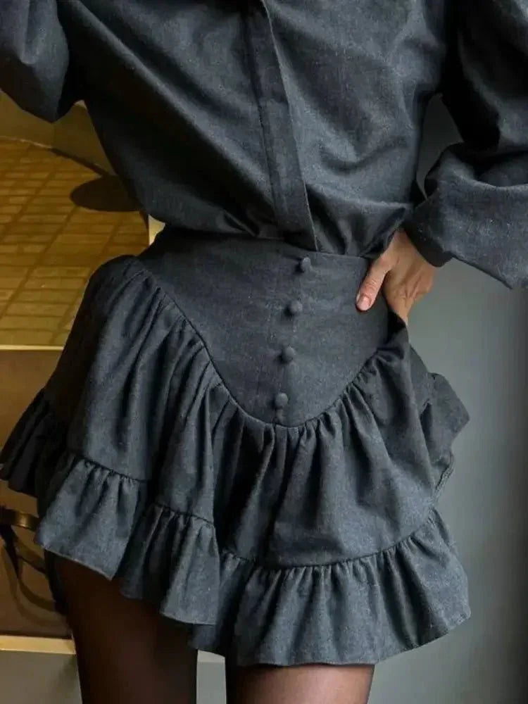 Lantern Sleeve Shirt and Ruffled Skirt Set - Update AvenueTrendsi10010039049752110010039049752136ba45f7 - 7e3b - 42e0 - 9ebb - 7297ece7b65a - MaxDark Gray