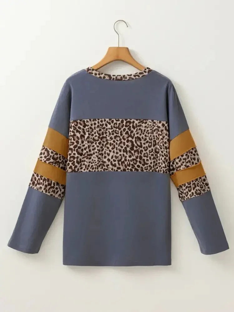 Leopard Color Block Long Sleeve Drop Shoulder Top - Update AvenueT-ShirtsTrendsi1001002314180181001002314180185ca286a22f5d446db5aac05e1262c28c - Max - OriginDark Blue