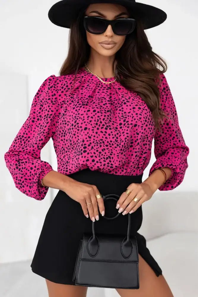 Leopard Round Neck Balloon Sleeve Blouse - Update AvenueTrendsi100101976049670100101976049670390de26c - 9b73 - 4e9d - b64c - 75b5f6ec7271 - MaxHot Pink