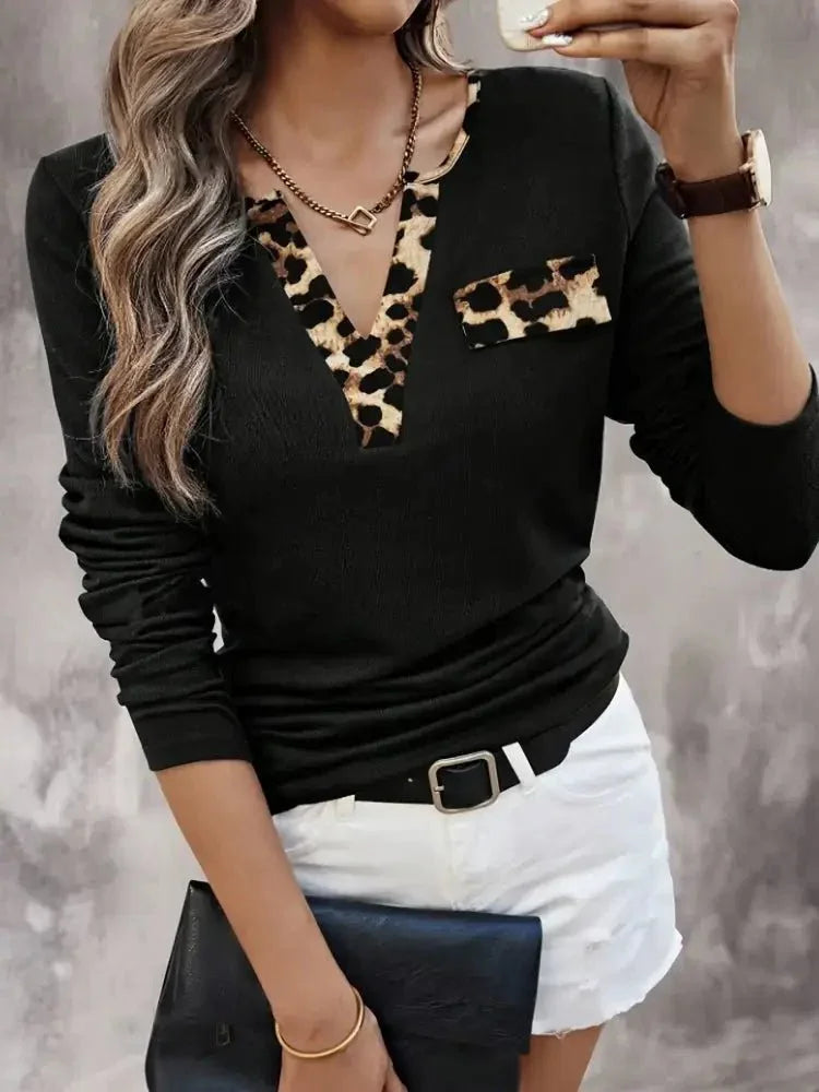 Leopard Trim Long Sleeve T-Shirt - Update AvenueT-ShirtsTrendsi100100706707385100100706707385ea7a349620ab4e26ac139d181b8f4a9e - Max - OriginBlack