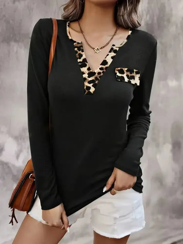 Leopard Trim Long Sleeve T-Shirt - Update AvenueT-ShirtsTrendsi100100706707385100100706707385c33788b2385a4178a714648997302ce8 - Max - OriginBlack