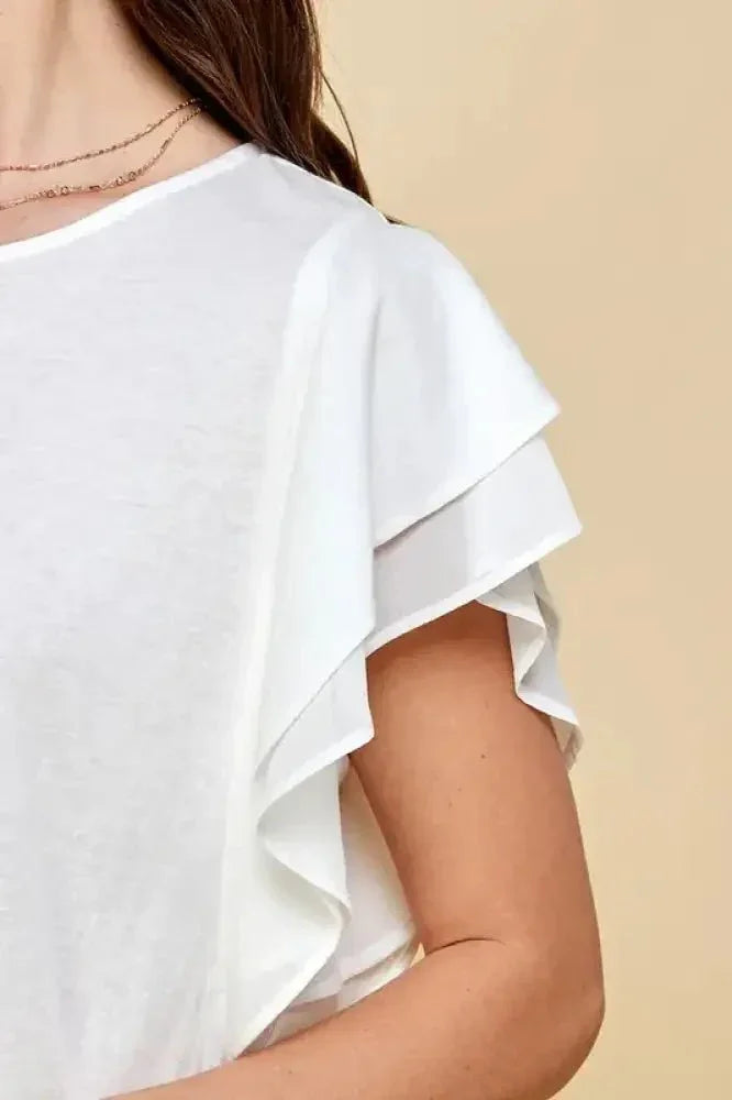 Lime 'N' Chili Round Neck Double Ruffle Cap Sleeve Top - Update AvenueT-ShirtsTrendsi100100888451820100100888451820f371c7aa6fc5472da32d42414817f835 - Max - OriginWHITE