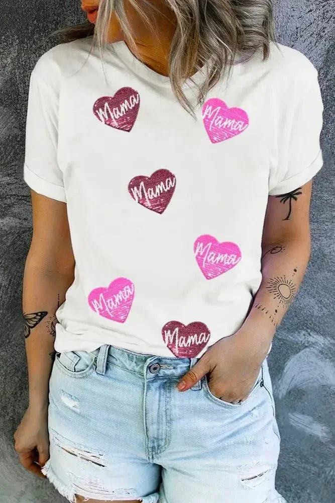 MAMA Heart Shape Sequin Patched Crew Neck T Shirt - Update AvenueT-ShirtsTrendsi100100998961296100100998961296e4b0a51e - a5dc - 438b - bae4 - 885963ca8df4 - Max - OriginWhite