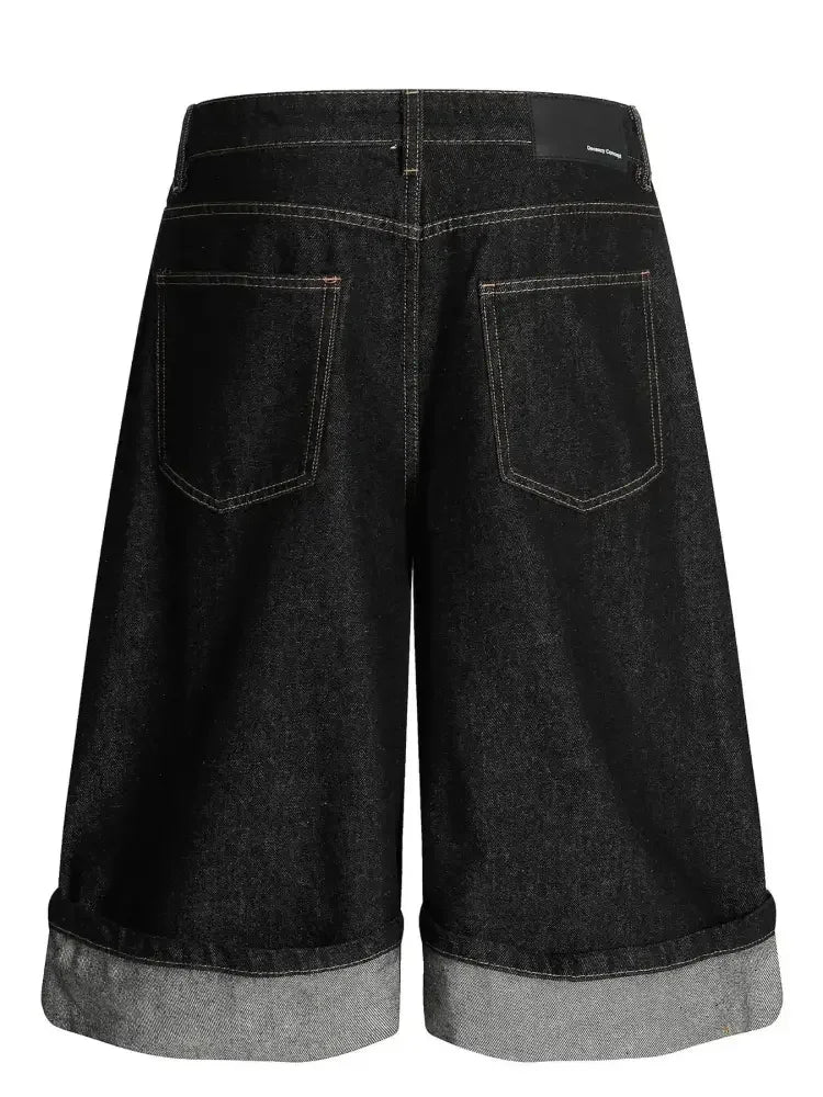 Men's Baggy Denim Shorts with Cuffed Hem