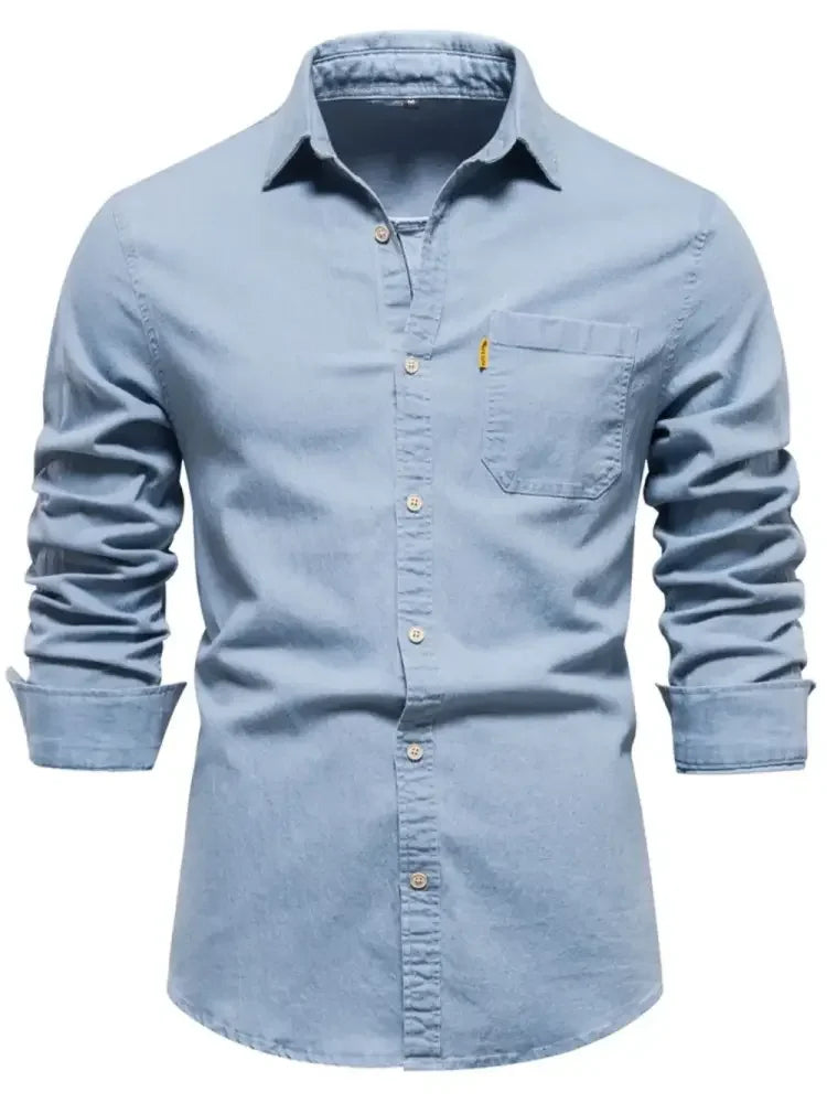 Men's Button-Down Denim Shirt with Chest Pocket