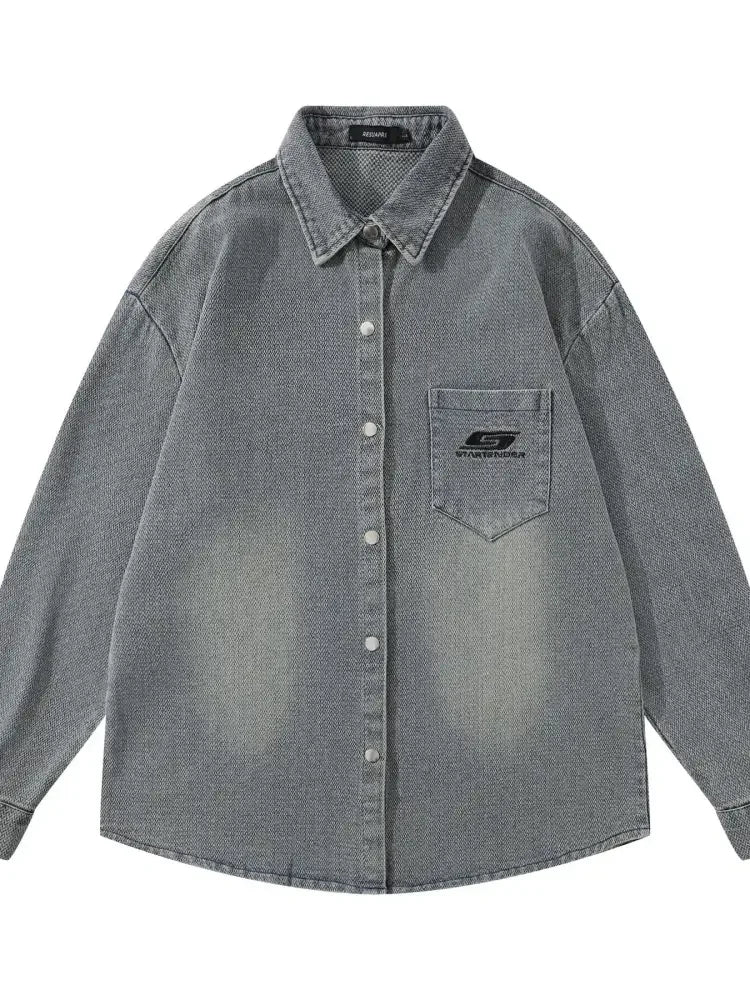 Men's Button Up Long Sleeve Denim Shirt