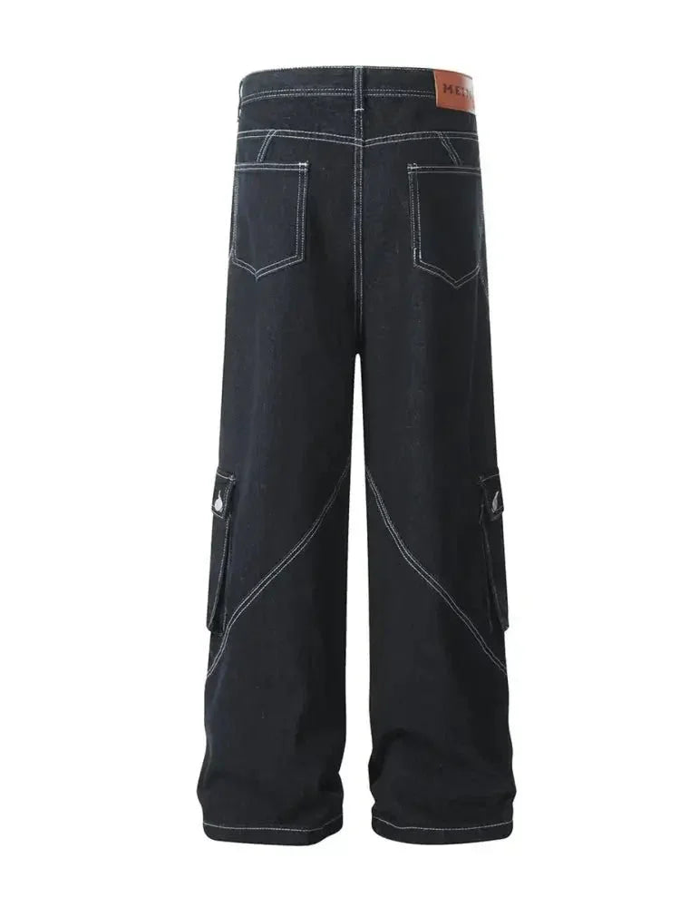 Men's Cargo Straight Jeans with Contrast Stitching - Update AvenueTrendsi100400413927193100400413927193Men's Cargo Straight Jeans with Contrast StitchingDark Blue