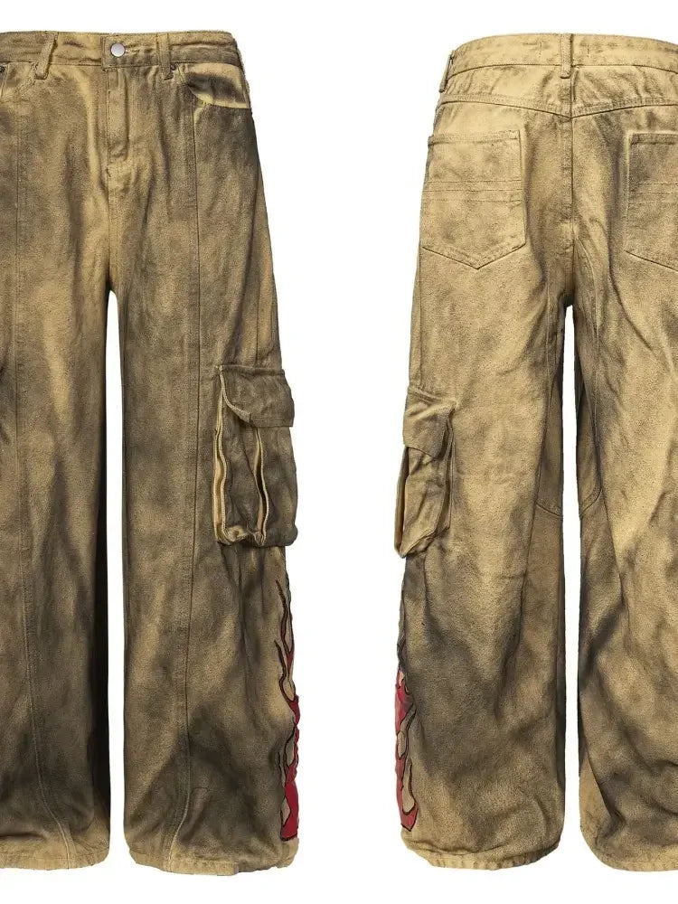 Men's Cargo Wide Leg Denim Jeans