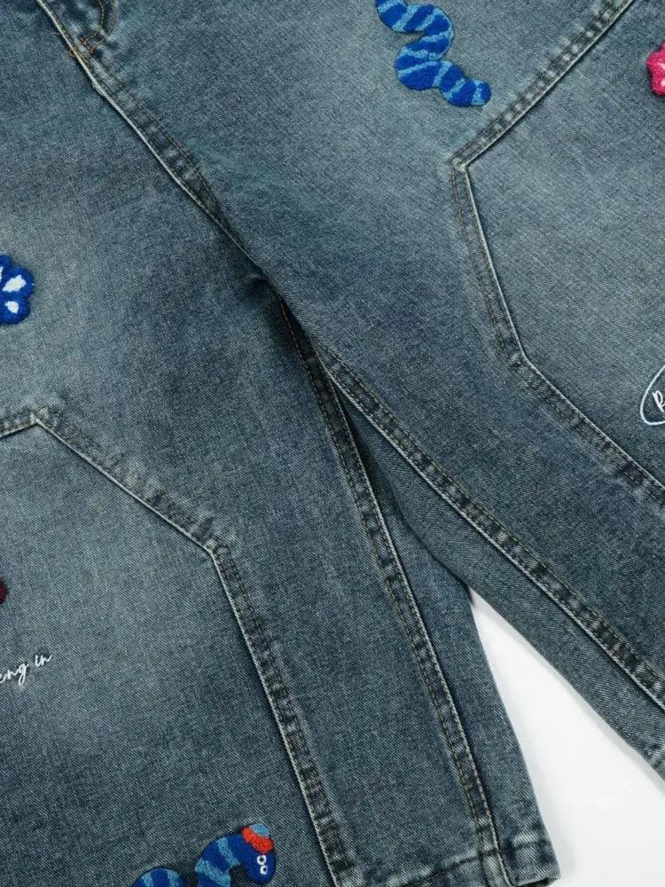 Men's Cartoon Embroidered Detail Wide Leg Denim Shorts - Update AvenueTrendsi100400281893283100400281893283Men's Cartoon Embroidered Detail Wide Leg Denim ShortsBlack