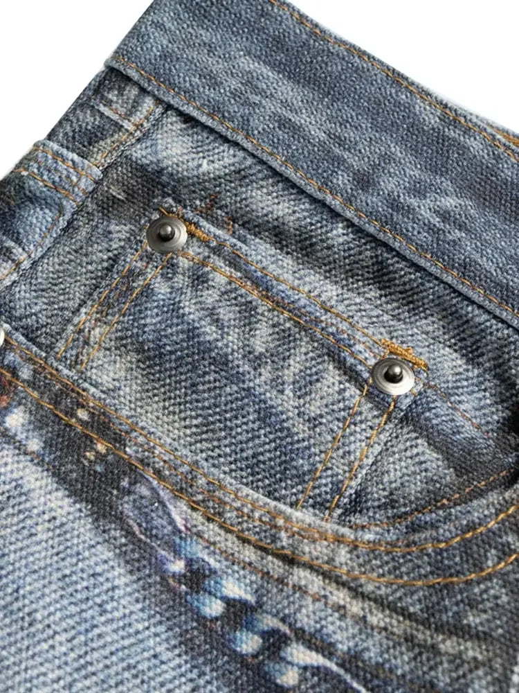 Men's Chain Print Denim Shorts
