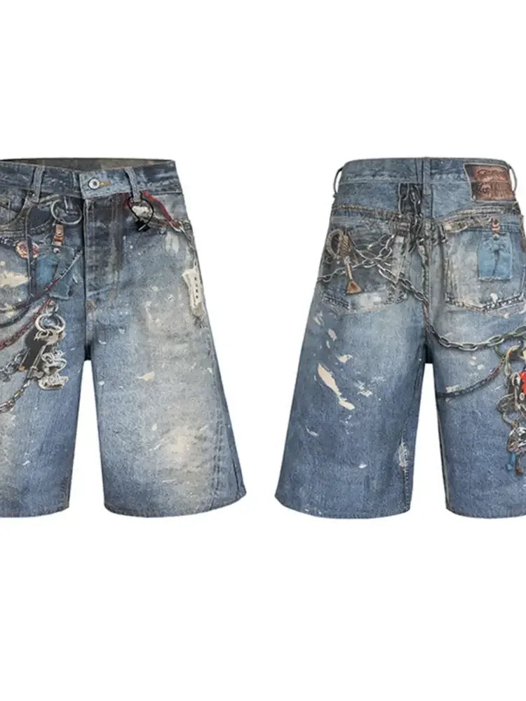 Men's Chain Print Denim Shorts