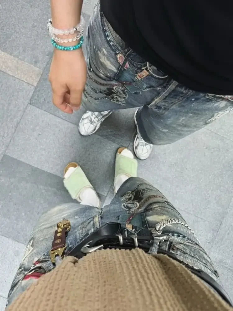 Men's Chain Print Denim Shorts