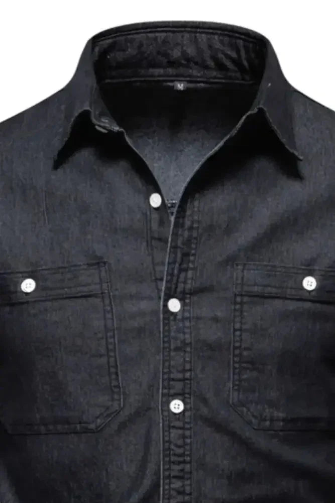 Men's Collared Neck Long Sleeve Denim Shirt - Update AvenueTrendsi100400803711566100400803711566Men's Collared Neck Long Sleeve Denim ShirtBlack