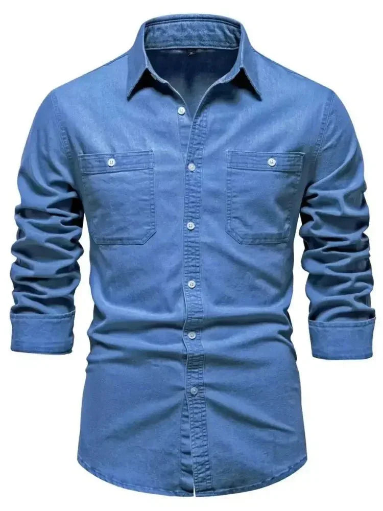 Men's Collared Neck Long Sleeve Denim Shirt - Update AvenueTrendsi100400803717781100400803717781Men's Collared Neck Long Sleeve Denim ShirtBlue