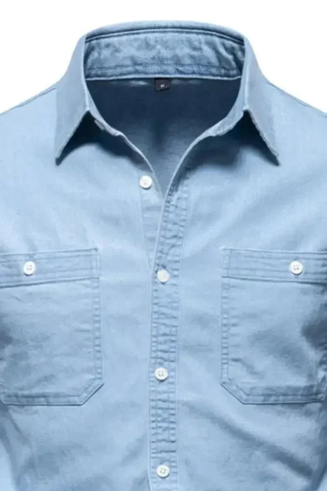 Men's Collared Neck Long Sleeve Denim Shirt - Update AvenueTrendsi100400803718979100400803718979Men's Collared Neck Long Sleeve Denim ShirtLight Blue
