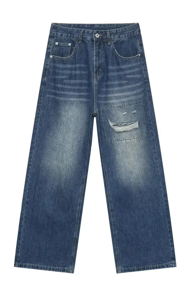Men's Distressed Applique Straight Jeans