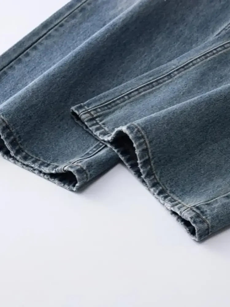 Men's Distressed Button Fly Wide Leg Jeans