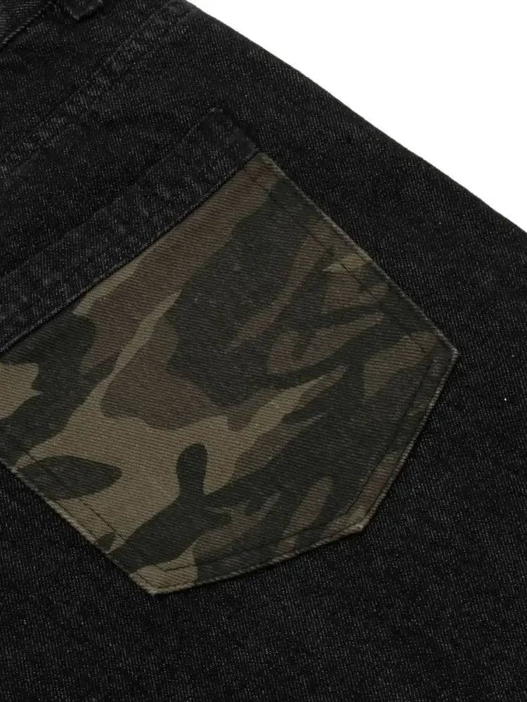 Men's Distressed Camo Trim Denim Bermuda Shorts