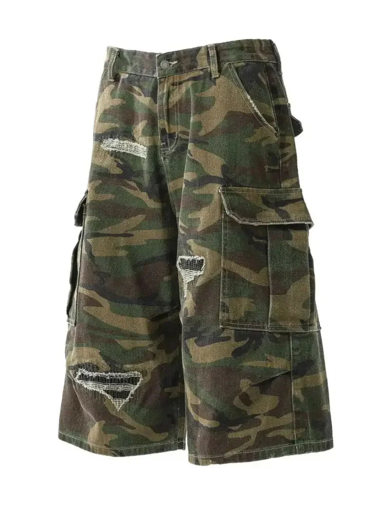 Men's Distressed Camouflage Cargo Shorts