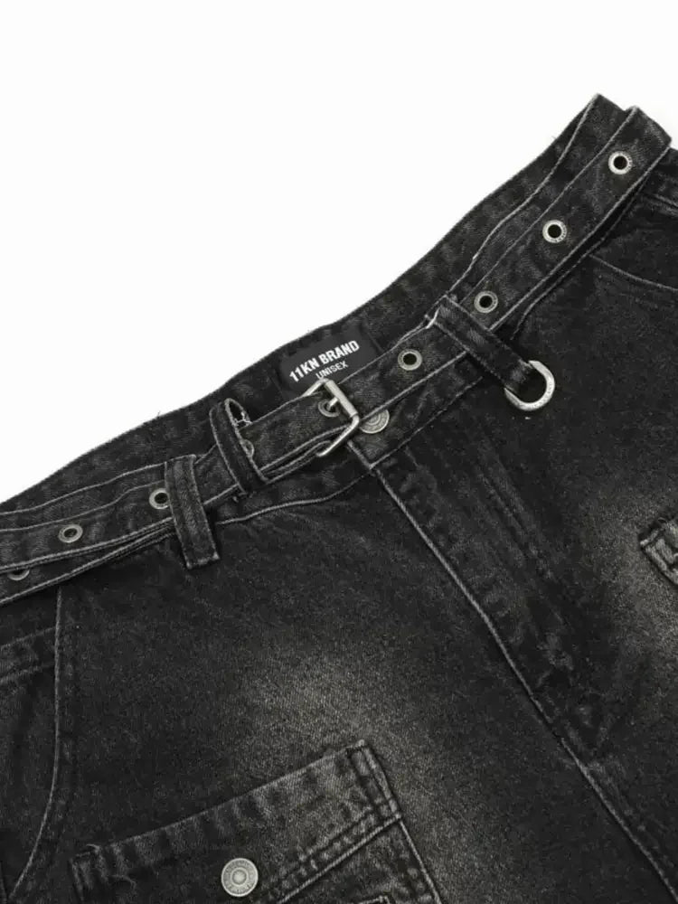 Men's Distressed Cargo Wide Leg Jeans