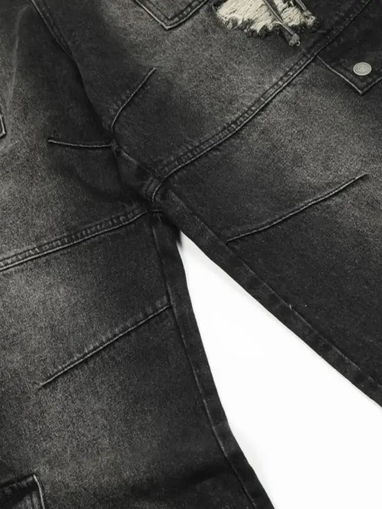 Men's Distressed Cargo Wide Leg Jeans