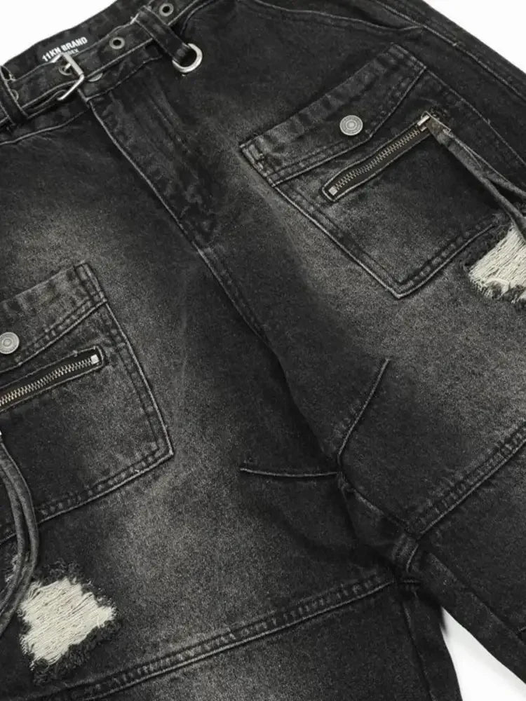 Men's Distressed Cargo Wide Leg Jeans
