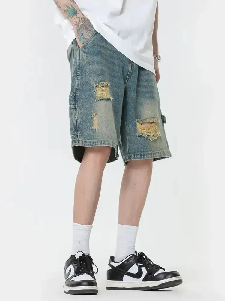 Men's Distressed High - Waist Denim Shorts - Update AvenueTrendsi100400730607215100400730607215Men's Distressed High - Waist Denim ShortsLight Blue