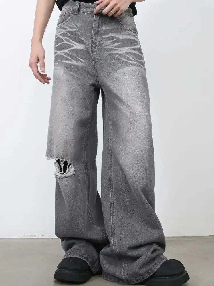 Men's Distressed Wide Leg Jeans - Update AvenueTrendsi100400180992896100400180992896Men's Distressed Wide Leg JeansDark Gray