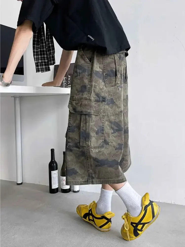 Men's Full Size Camouflage Wide Leg Denim Shorts Plus Size