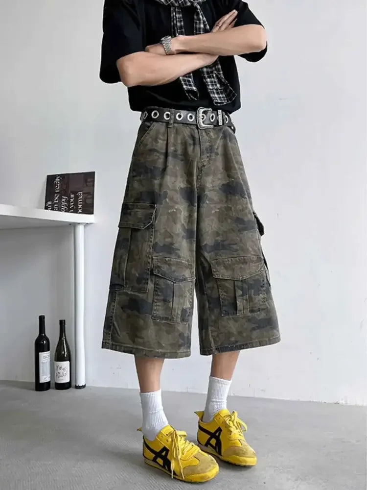 Men's Full Size Camouflage Wide Leg Denim Shorts Plus Size