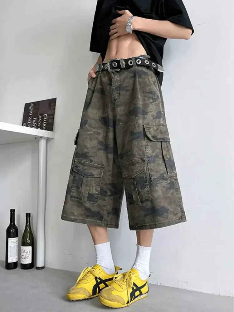 Men's Full Size Camouflage Wide Leg Denim Shorts Plus Size