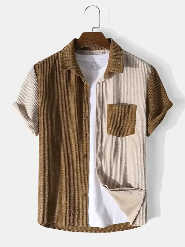 Men's Full Size Contrast Shots Sleeve Shirt and Shorts Set Plus Size