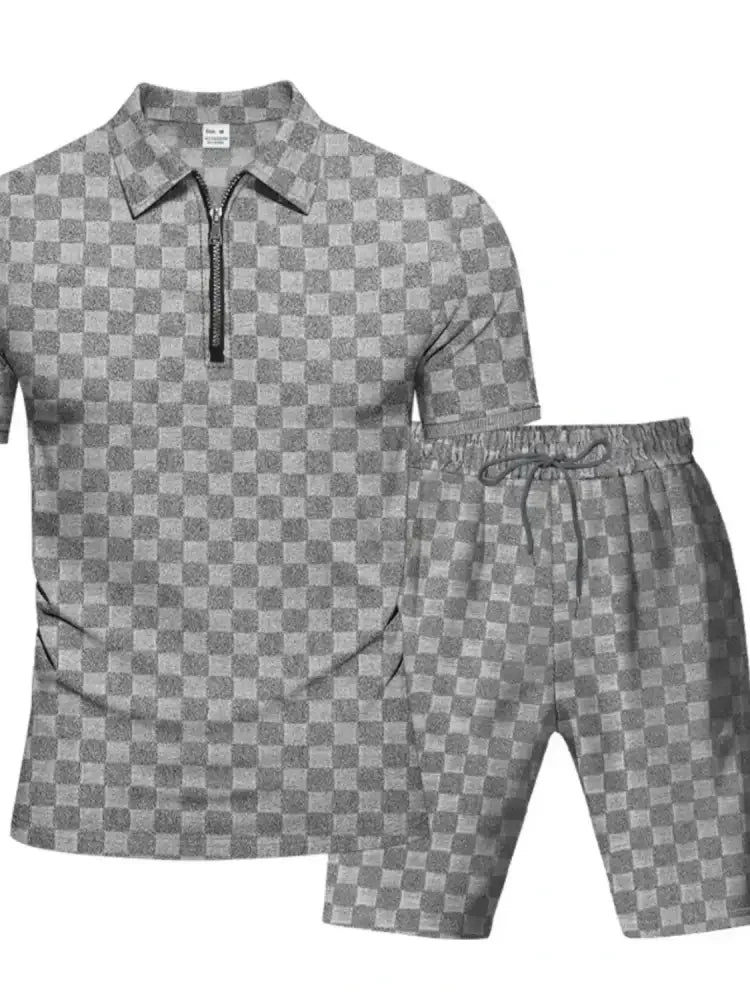Men's Full Size Quarter Zip Short Sleeve Top and Shorts Set Plus Size