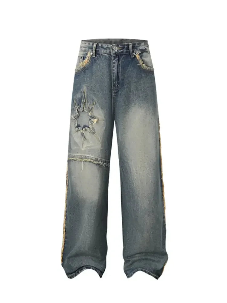 Men's Full Size Raw Hem Wide Leg Jeans Plus Size