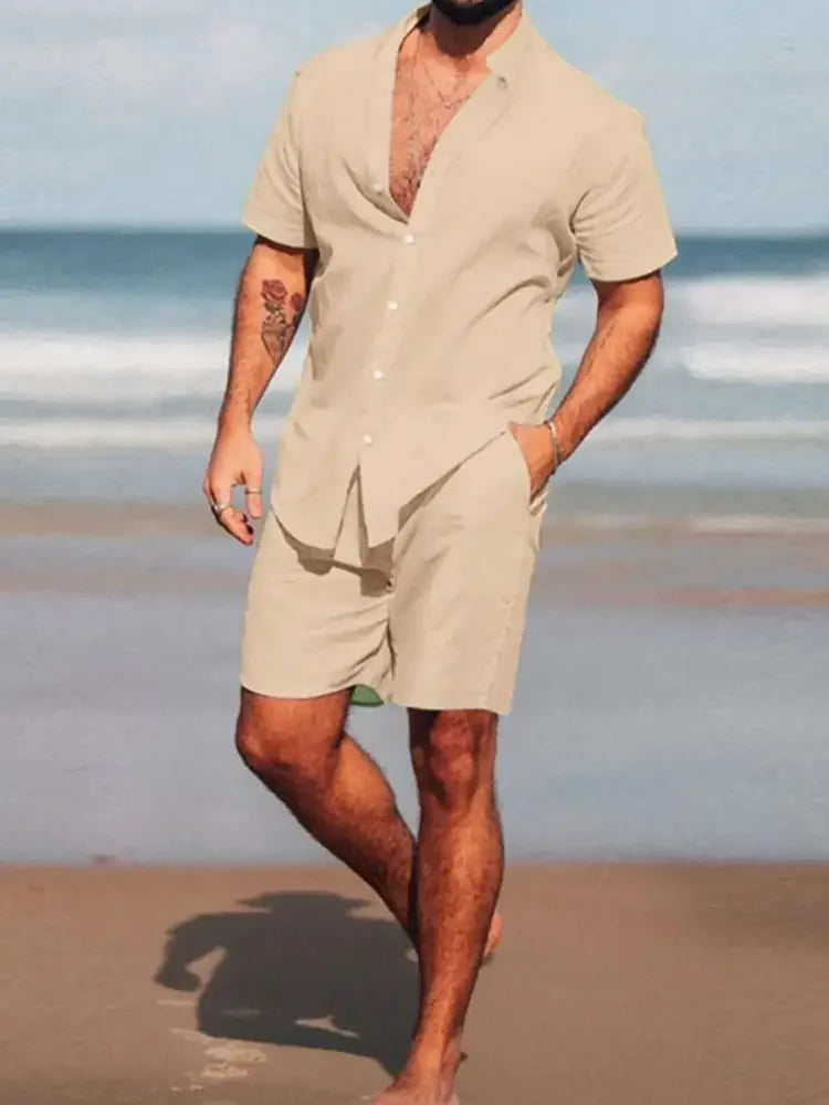 Men's Full Size Short Sleeve Shirt and Shorts Set Plus Size