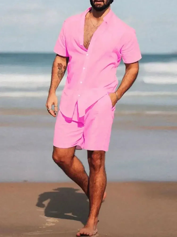 Men's Full Size Short Sleeve Shirt and Shorts Set Plus Size