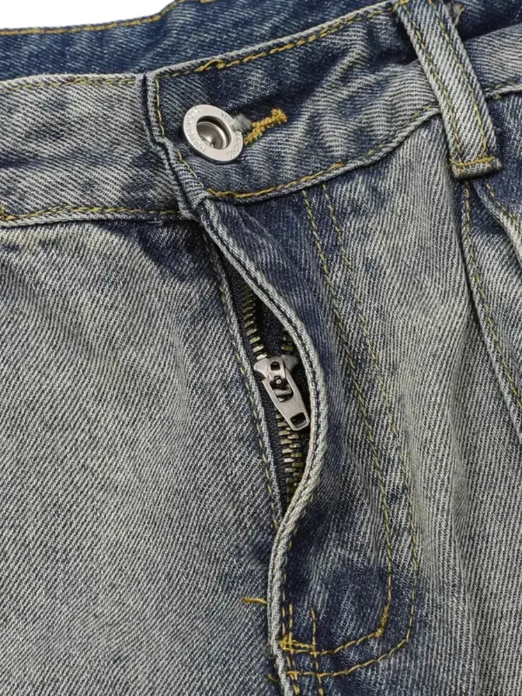 Men’s Full Size Washed Cargo Jeans with open zipper fly and button closure