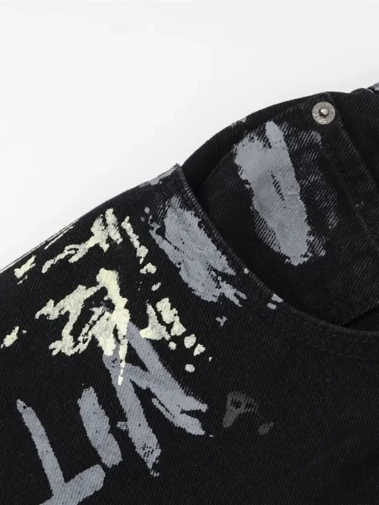 Men's Graffiti Print Wide Leg Jeans