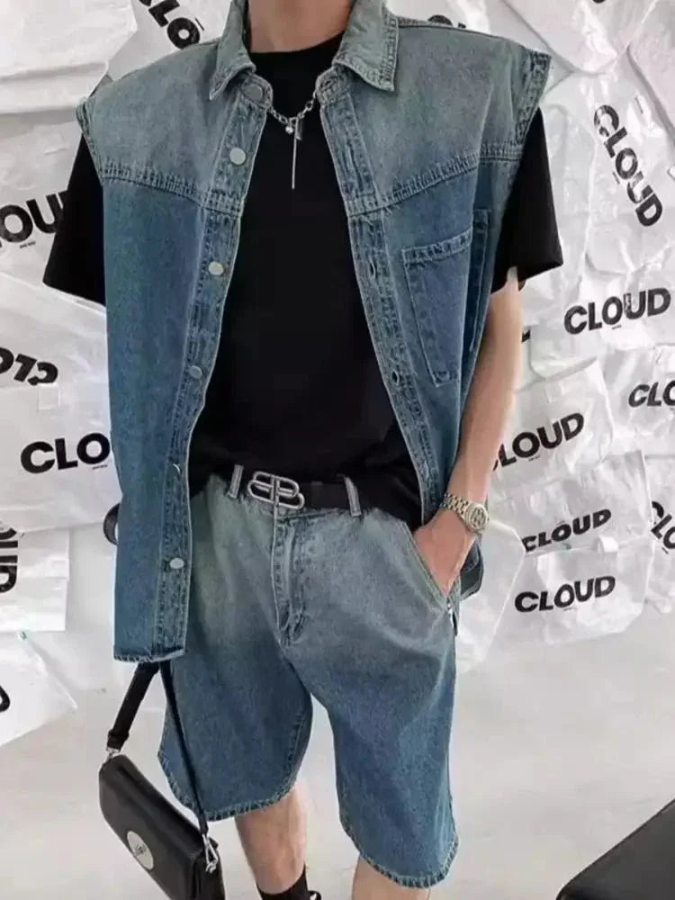 Men's Plus Size Button Up Vest and Shorts Denim Set - Update AvenueTrendsi100400208227863100400208227863Men's Plus Size Button Up Vest and Shorts Denim SetLight Blue