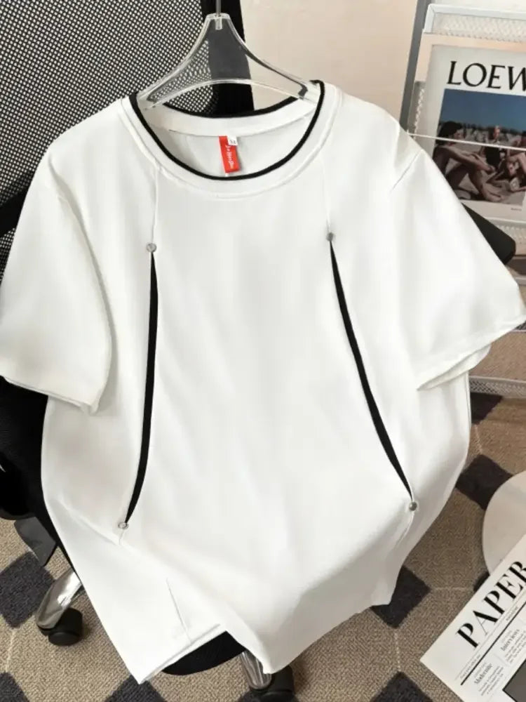 Men's Plus Size Contrast Trim Round Neck Short Sleeve T-Shirt