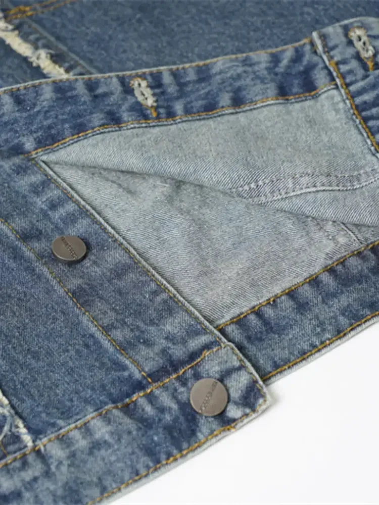 Men's Raw Hem Button Up Sleeveless Denim Jacket
