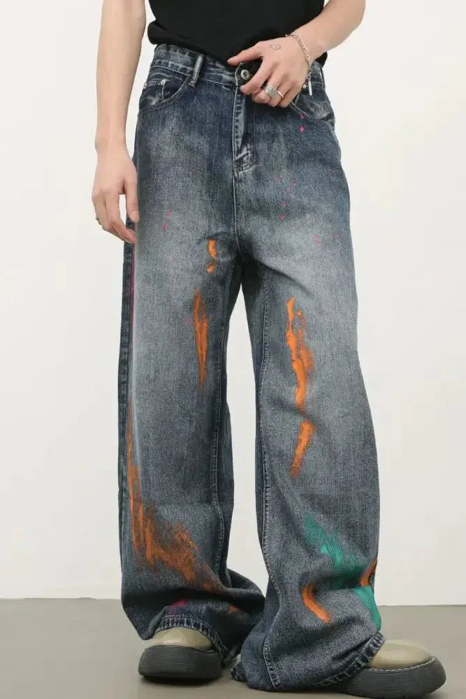 Men's Splash Print Wide Leg Jeans - Update AvenueTrendsi100400244335002100400244335002Men's Splash Print Wide Leg JeansMedium