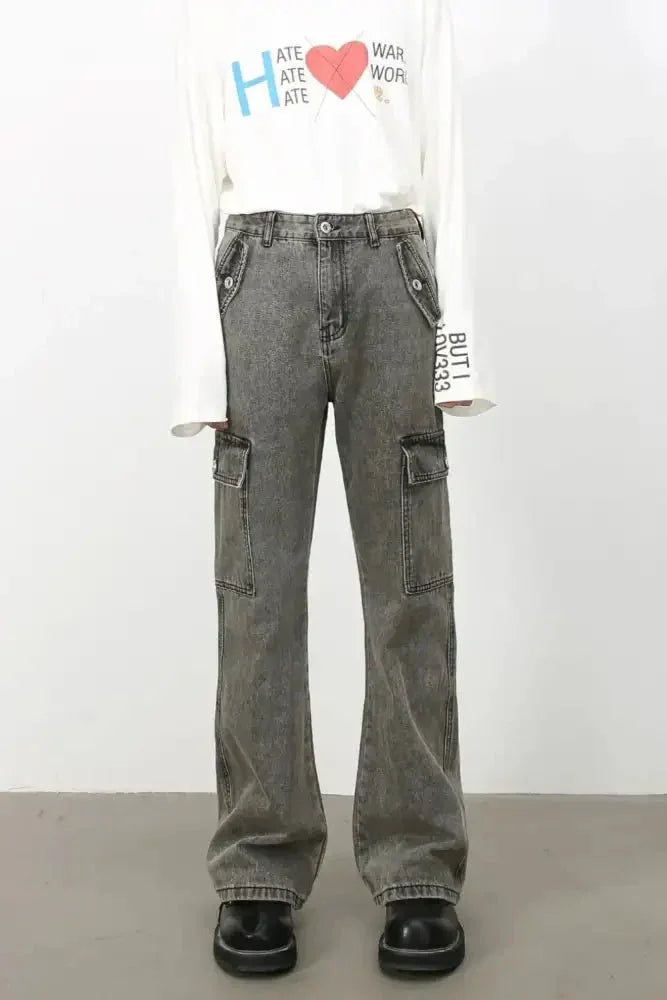 Men's Straight Leg Jeans with Cargo Pockets - Update AvenueTrendsi100400285690136100400285690136Men's Straight Leg Jeans with Cargo PocketsDark Gray