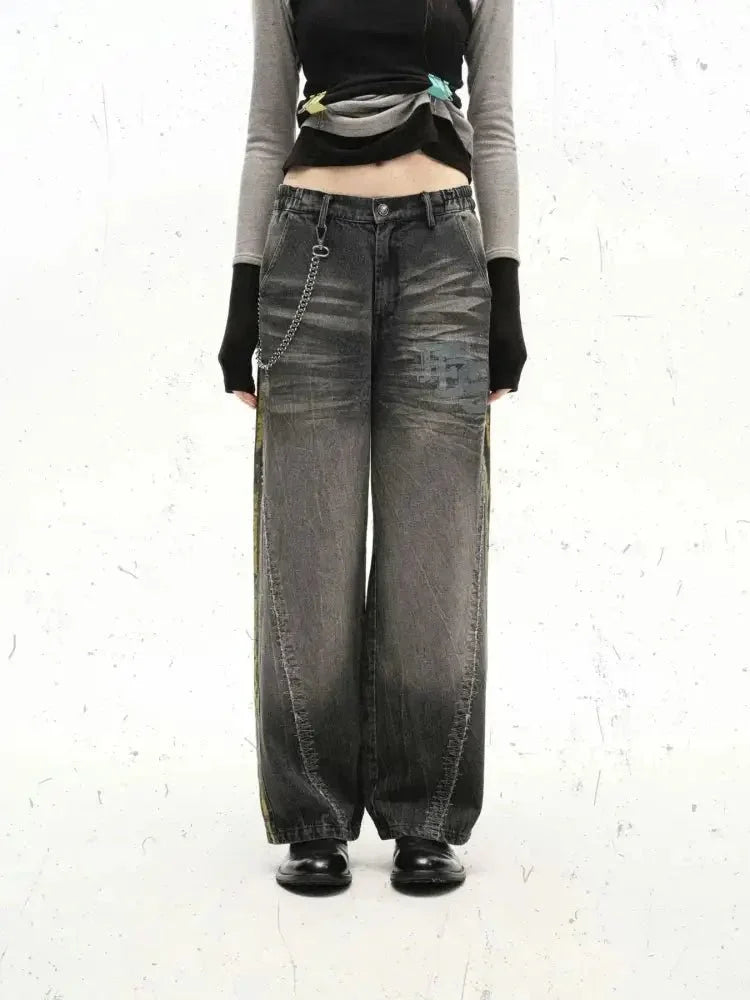 Men's Vintage Washed Wide Leg Jeans with Chain Detail - Update AvenueTrendsi100400573763134100400573763134Men's Vintage Washed Wide Leg Jeans with Chain DetailLava Black