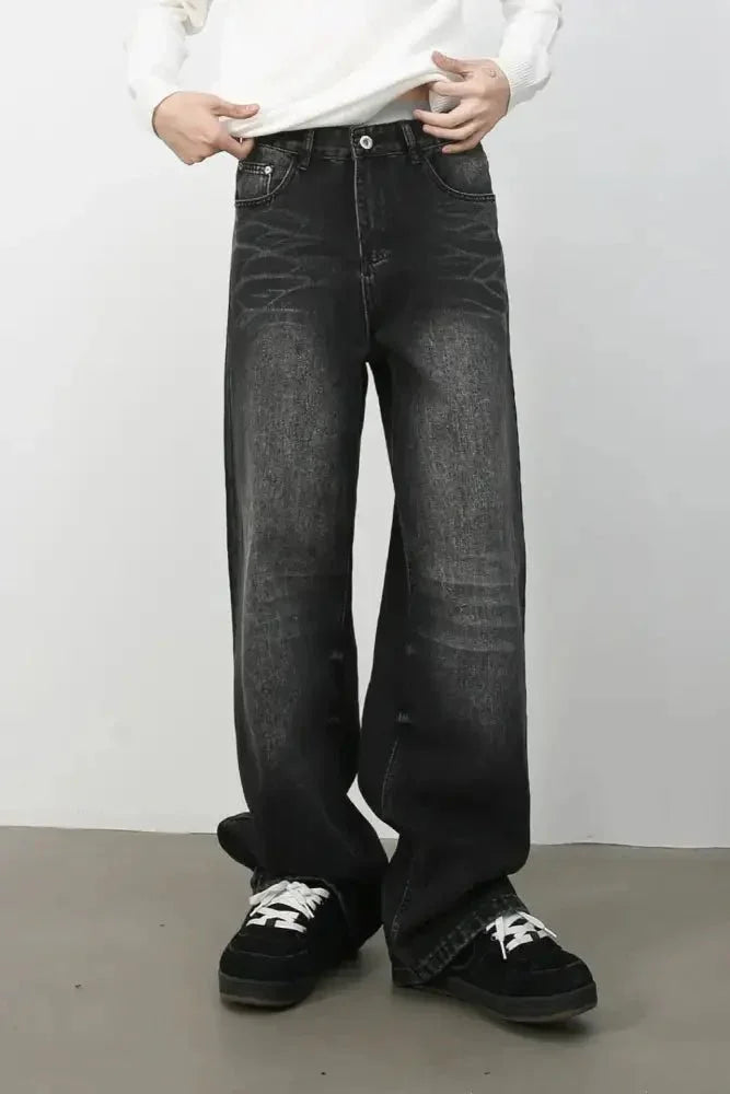 Men's Washed Wide Leg Jeans with Pockets - Update AvenueTrendsi100400779851690100400779851690Men's Washed Wide Leg Jeans with PocketsDark