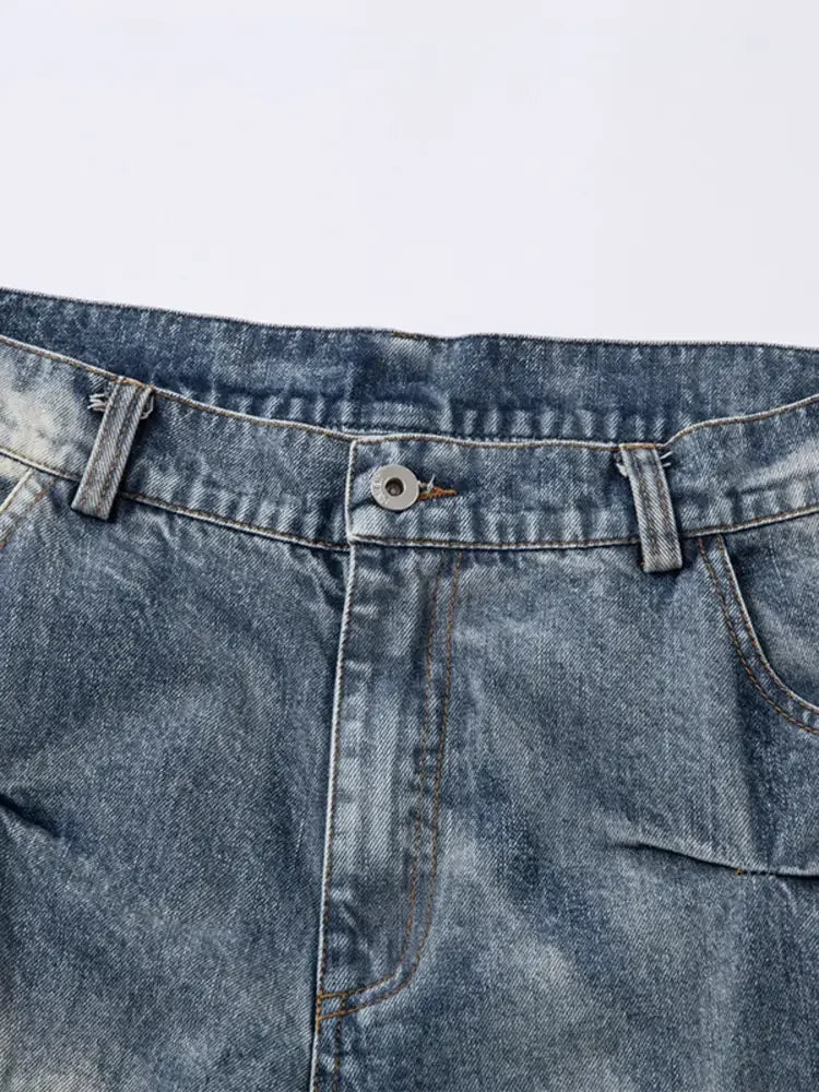 Men's Washed Wide Leg Pleated Jeans