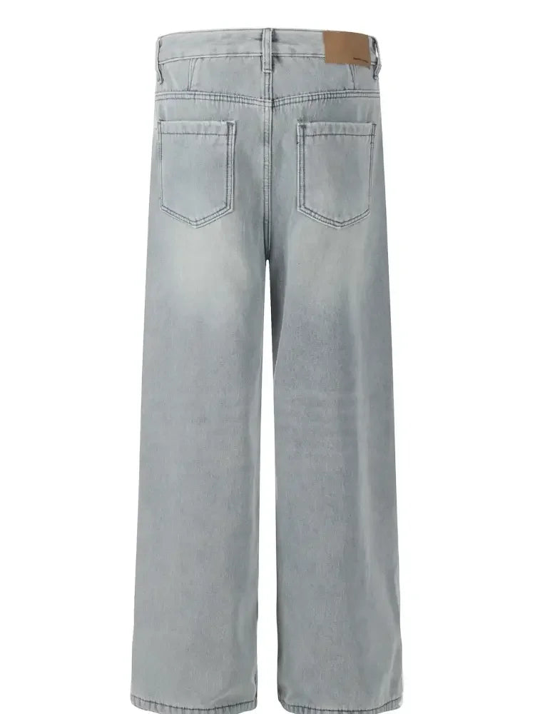 Men's Washed Wide Leg Relaxed Fit Denim Jeans