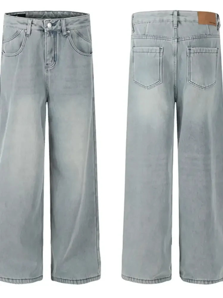 Men's Washed Wide Leg Relaxed Fit Denim Jeans